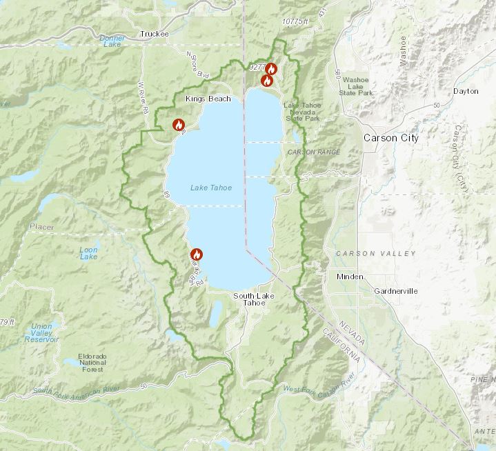 map showing prescribed fire locations in the Tahoe basin
